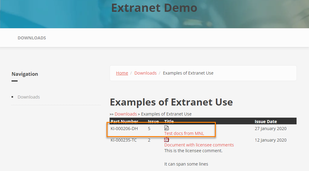Document Holder Extranet Ansicht