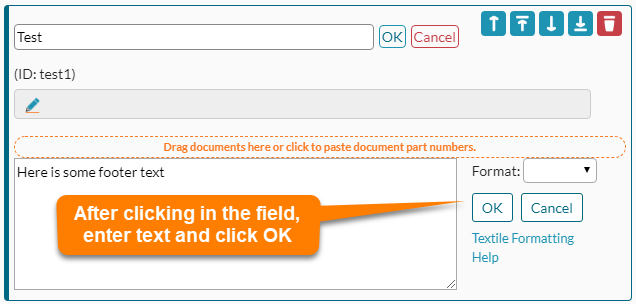 Document Holder Abschnitte (Sections) Fusszeile